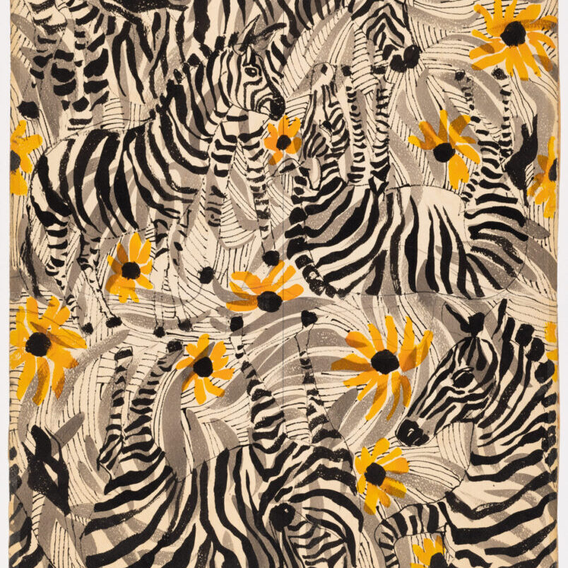 A zebra pattern with yellow flowers on it.